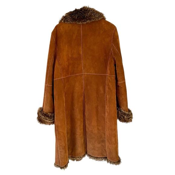 Wilsons Leather Pelle Studio Penny Lane Long Brown Suede Faux Fur Coat size XL - Picture 6 of 11